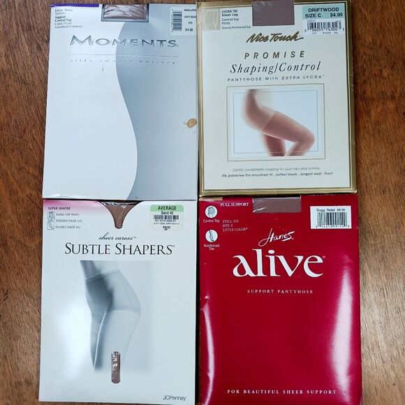Vintage PANTYHOSE Bundle 4 Pair Shaping Support Control Top Nude Sheer - Picture 2 of 8